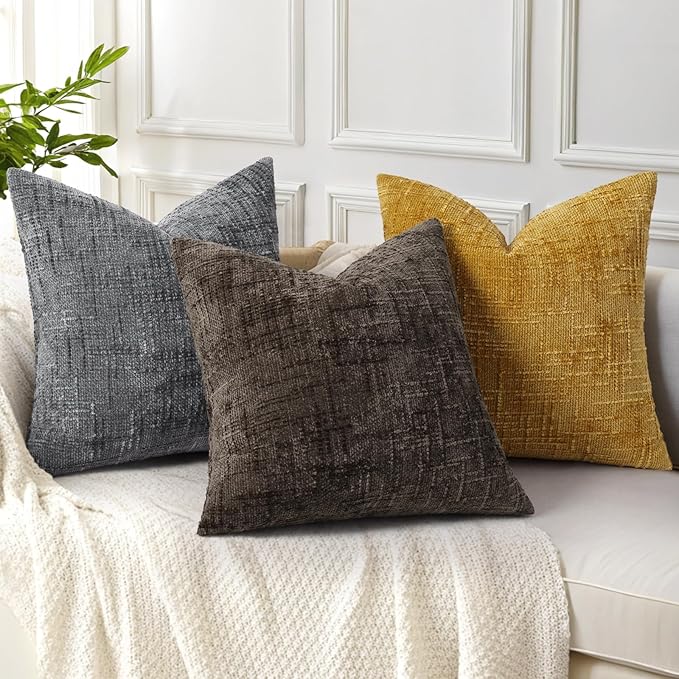 decorUhome Dark Brown Chenille Throw Pillow Covers 18x18 Set of 2 Textured Soft Cozy Slubby Couch Pillow Covers Modern Farmhouse Boho Decorative Pillow Cases for Bed Sofa Living Room
