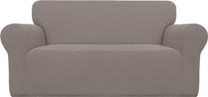 Easy-Going Stretch Oversized Loveseat Slipcover 1-Piece Sofa Cover Furniture Protector Couch Soft with Elastic Bottom for Kids Polyester Spandex Jacquard Fabric Small Checks Taupe