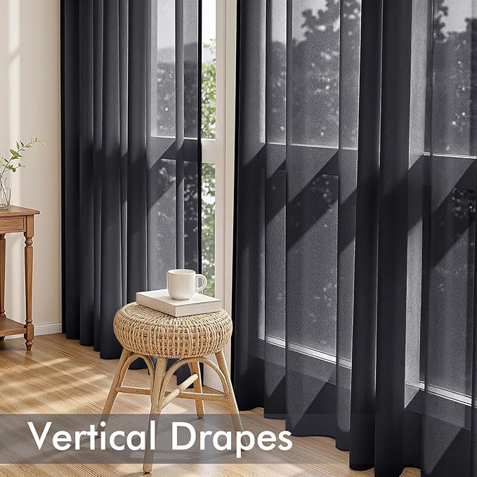 MIULEE Black Sheer Curtains 84 Inches Long, 4 Panels Set, Light Filtering Rod Pocket Voile Halloween Drapes for Living Room and Bedroom, Airy Soft Fabric Window Treatments, 42 x 84 Inches