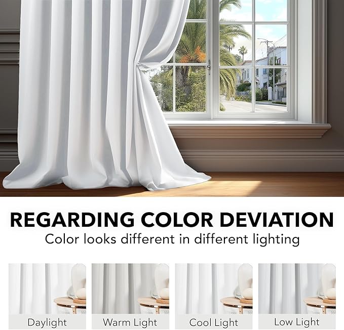 Deconovo Room Darkening Curtains, Thermal Insulated Noise-Reducing Window Panels for Bedroom, Living Room and Home Office, 2 Panels, Pure White, 52W x 54L Inch
