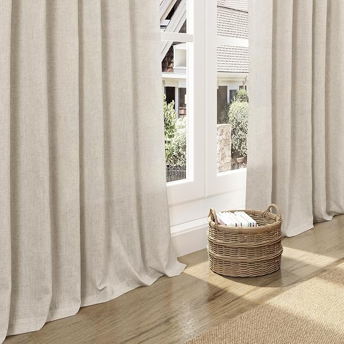 Boho Linen Curtains for Living Room 100 Inches Long Light Filtering Semi Sheer Curtain Back Tab Boho Eclectic Home Decor Elegant Luxury Farmhouse Drapes for Bedroom Dinner Room 52x100, 2 Panels