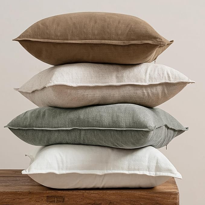 MIULEE Neutral Linen Pillow Covers Pack of 4 Decorative Natural Solid Throw Pillow Covers Soft Accent Boho Farmhouse Couch Pillowcases Modern Spring Home Decors for Living Room Bed Sofa 24x24 Inch