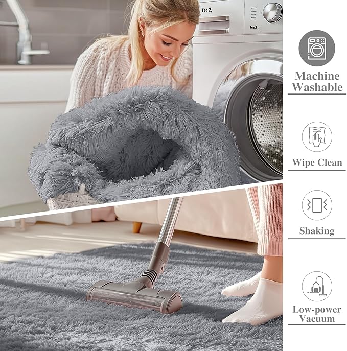 OLANLY 10x14 Machine Washable Large Area Rugs for Living Room, Bedroom, Soft Fluffy Shaggy Bedside Rug, Indoor Floor Carpet for Kids Girls and Boys, Dorms, Nursery, Home Decor Aesthetic, Light Grey
