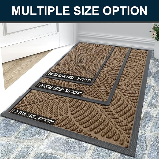 Colorxy Waterproof Doormat, Sturdy Natural Rubber Front Indoor Mat, Non Slip Low Profile Outdoor Door Mat, Stain and Fade Resistant Floor Mats, Easy Clean Patio Entry Mat, 30''x17'', Light Brown