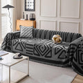 HANDONTIME Boho Geometric Couch Covers for Sofa Pet Friendly Dark Grey and Black Sofa Covers Washable Chenille Couch Blanket Cover for 3 Cushion Couches Pet Protector Furniture Cover Soft, 71" X 150"