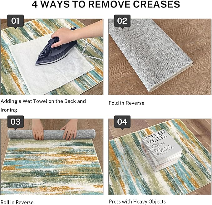 Lansny Modern Abstract Runner Rug 2.6x18, Green Mustard Multi Washable Long Kitchen Runner Non-Slip Soft Hallway Rug Runner Thin Print Faux Wool Carpet for Entryway Bedroom Laundry Room Indoor