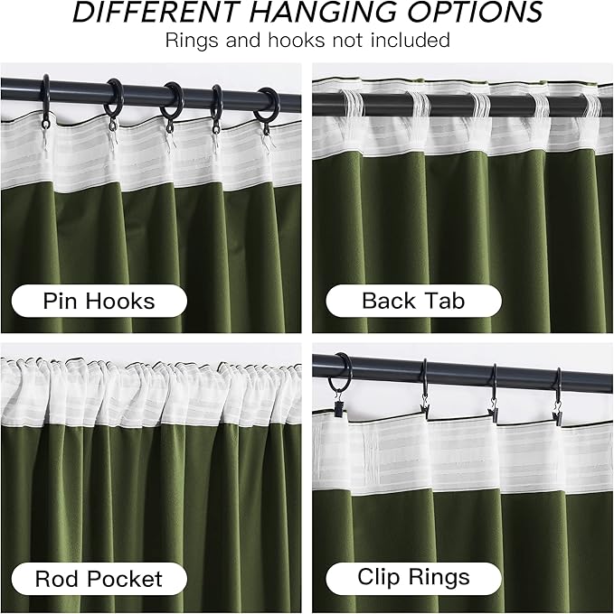 RYB HOME Olive Green Velvet Curtains 63 inches Length with Hook Tape, Thermal Insulated Privacy Protect Decorative Drapes for Bathroom Window, W 42 x L 63 inches, 2 Panels Set