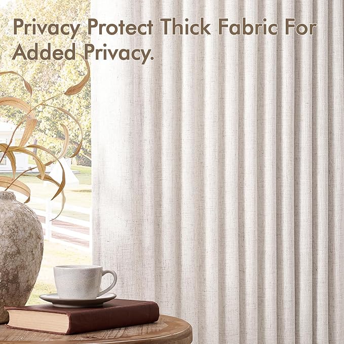 MIULEE Pinch Pleated Thick Linen Curtains 94 Inches Long 2 Panels for Living Room Bedroom, Pinch Pleat Drapes Back Tab Light Filtering Floor to Ceiling Semi Sheer Natural Farmhouse Window Curtains