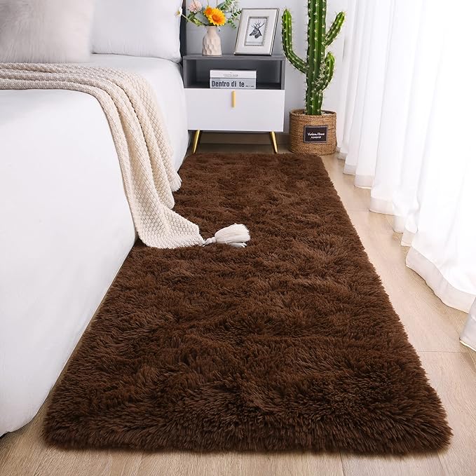 Chicrug Soft Runner Rug for Bedroom Living Room Plush Fluffy Rug 2x8 Feet, Shag Furry Runner Carpet Non Shedding for Nursery Children Kids Girls Room Home Decorative, Coffee