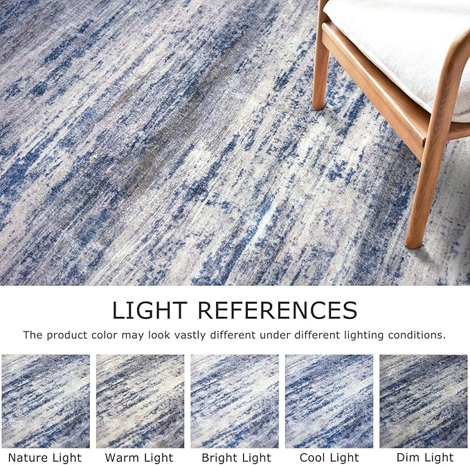 KOZYFLY 3x8 Ft Rug Modern Ombre Runner Rug for Hallway, Washable Kitchen Rugs Non-Slip Soft Striped Entryway Rug, Print Grey-Blue Abstract Carpet for Laundry Nursery
