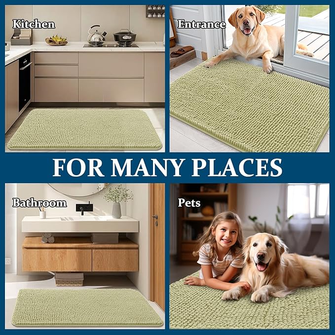 OLANLY Dog Door Mat for Muddy Paws 47x20, Absorbs Moisture and Dirt, Absorbent Non-Slip Washable Doormat, Quick Dry Chenille Mud Mat for Dogs, Entry Indoor Entryway Carpet for Inside Floor, Vanilla
