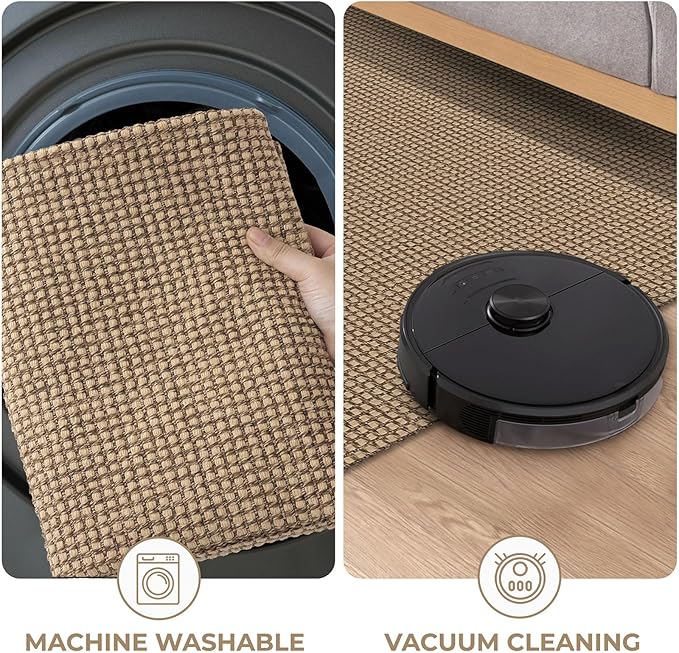 KOZYFLY Rugs for Entryway Sets of 2 Pcs 2x3 and 3x5 Washable Entry Rug Non Slip Rubber Backed Entrance Rugs Woven Cotton Doormat for Front Porch Laundry Kitchen Bedroom, Tan/Orange/Brown