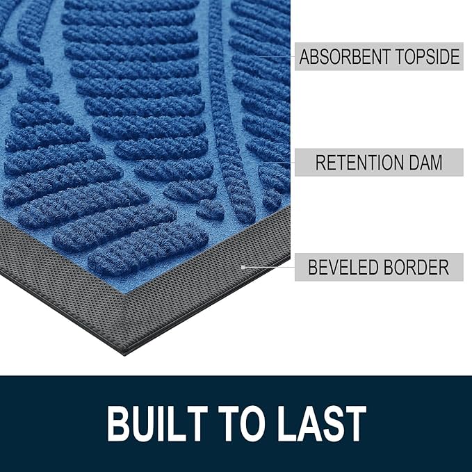 Colorxy Waterproof Doormat, Sturdy Natural Rubber Front Door Mats, Non Slip Low Profile Indoor Outdoor Entrance Mat, Stain Resistant Easy Clean Floor Mat for Patio or Entryway, 47"x17", Light Blue