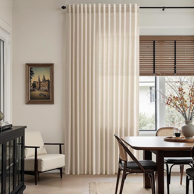Nanspring Grey Flax Linen Curtains 84 Inch Length 2 Panels Set for Living Room Luxury Light Filtering Mordern Boho Curtain Back Tab and Rod Pocket Privacy Sheer Drapes for Bedroom Office 52x84