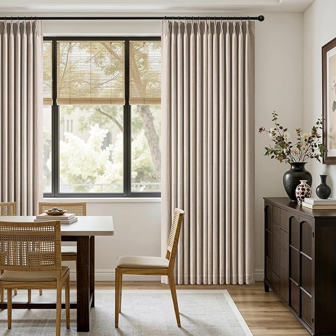 MIULEE Pinch Pleated Thick Linen Curtains 102 Inches Long 2 Panels for Living Room Bedroom, Pinch Pleat Drapes Back Tab Memory Trained Rustic Farmhouse Window Curtains with Hooks&Rings, Taupe