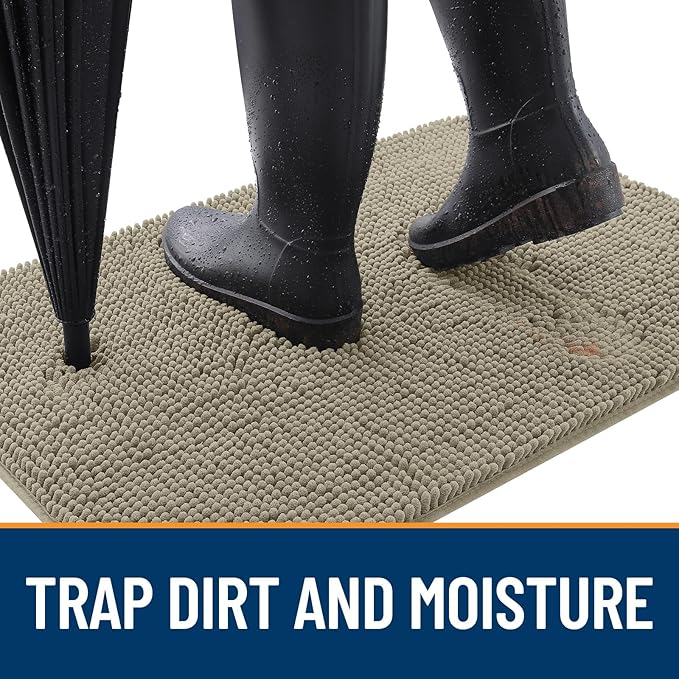 OLANLY Dog Door Mat for Muddy Paws 47x32, Absorbs Moisture and Dirt, Absorbent Non-Slip Washable Doormat, Quick Dry Chenille Mud Mat, Entry Indoor Entryway Carpet for Inside Floor, Warm Taupe