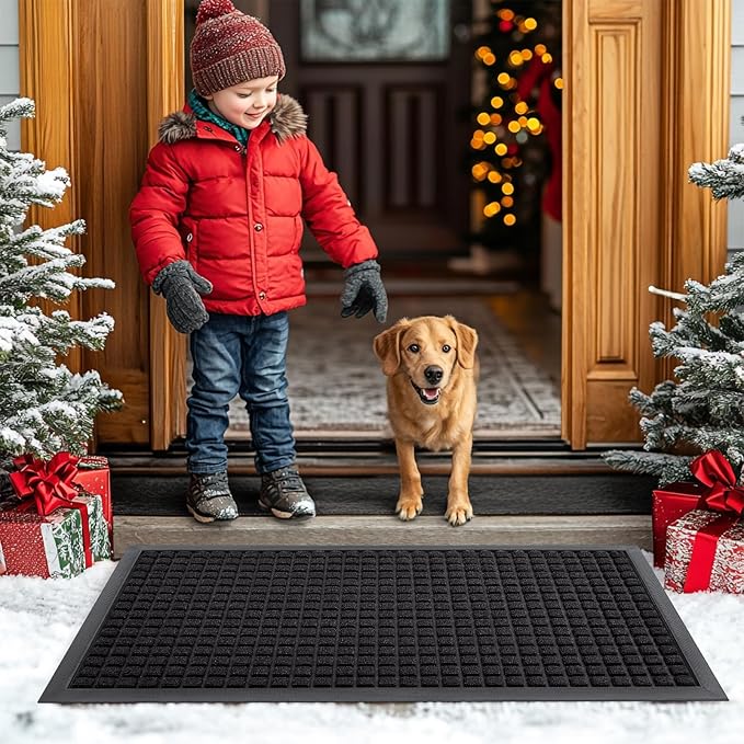 Smiry Front Door Mat Outside Entrance, Heavy Duty Natural Rubber Doormat, Non Slip, Trap Dirt and Moisture, Easy Clean, Low Profile Welcome Floor Mats for Indoor Outdoor Entry, 70x46.5 Inch, Black
