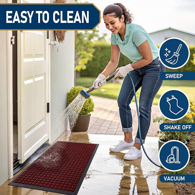 Smiry Front Door Mat Outside Entrance, Heavy Duty Natural Rubber Doormat, Non Slip, Trap Dirt and Moisture, Easy Clean, Low Profile Welcome Floor Mats for Indoor Outdoor Entry, 47x23 Inch, Red