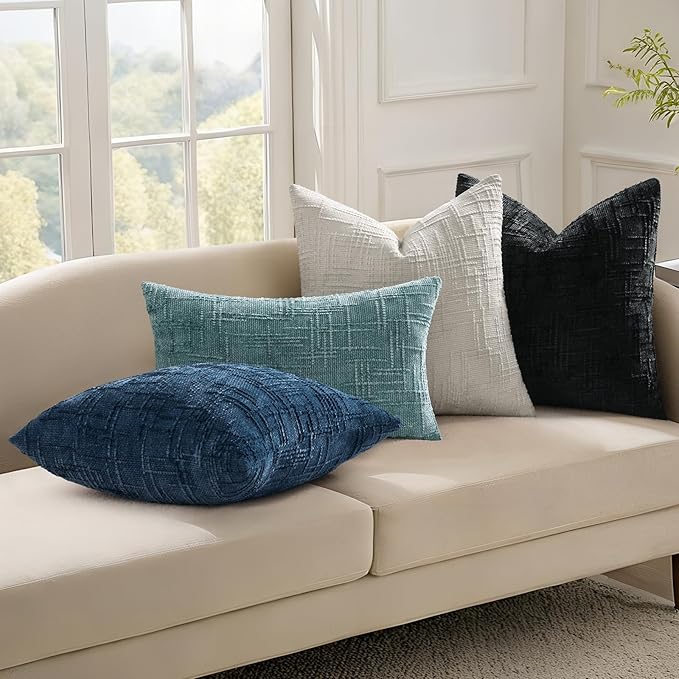 decorUhome Summer Teal Chenille Throw Pillow Covers 20x20 Set of 2 Textured Soft Cozy Slubby Couch Pillow Covers Modern Farmhouse Boho Decorative Pillow Cases for Bed Sofa Living Room