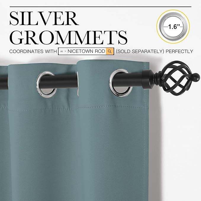 NICETOWN Modern Blackout Curtains Noise Reducing, Thermal Insulated and Privacy Room Darkening Drape Panels for Boy's Guest Room Door Small Short Window (Greyish Blue, 2 Panels, W42 x L50 -Inch)