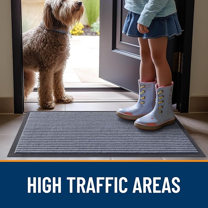 OLANLY Front Door Mat Indoor Outdoor Entrance, 2-Pack 71 x 47 Inch, Waterproof Heavy Duty Doormat, Fade Resistant, Low Profile, Easy Clean Patio Porch Welcome Floor Mats for Entry, Ash Grey