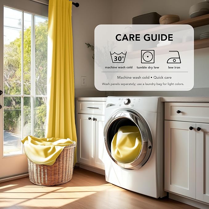 Deconovo Blackout Curtains, Thermal Insulated, W52 x L95 2 Panels, Back Tab, Machine Washable, Room-Darkening Drapes for Bedroom/Living Room Mellow Yellow