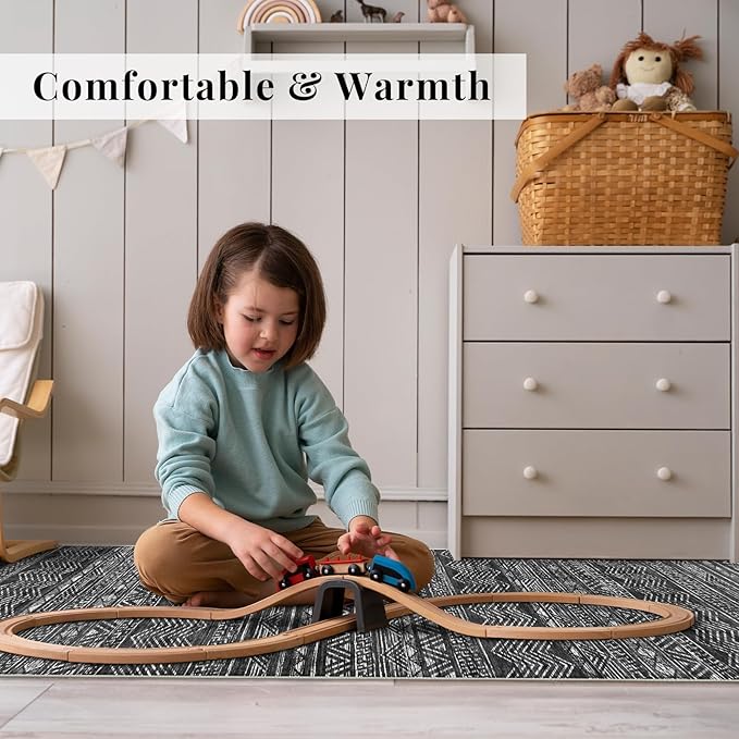 Ksrau 3x20 Runner Rug Washable - Extra Long Non-Slip Modern Runners for Hallway Soft Moroccan Low Pile Indoor Floor Mat for Living Room Kitchen Waterproof Geometric Runner Rugs Entryway 3x20 Black
