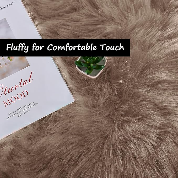 Goolela Area Rug 8x10 - Light Brown Beige - Fluffy Fuzzy Shag Rug for Living Room Bedroom Faux Sheepksin Fur Plush Rectangle