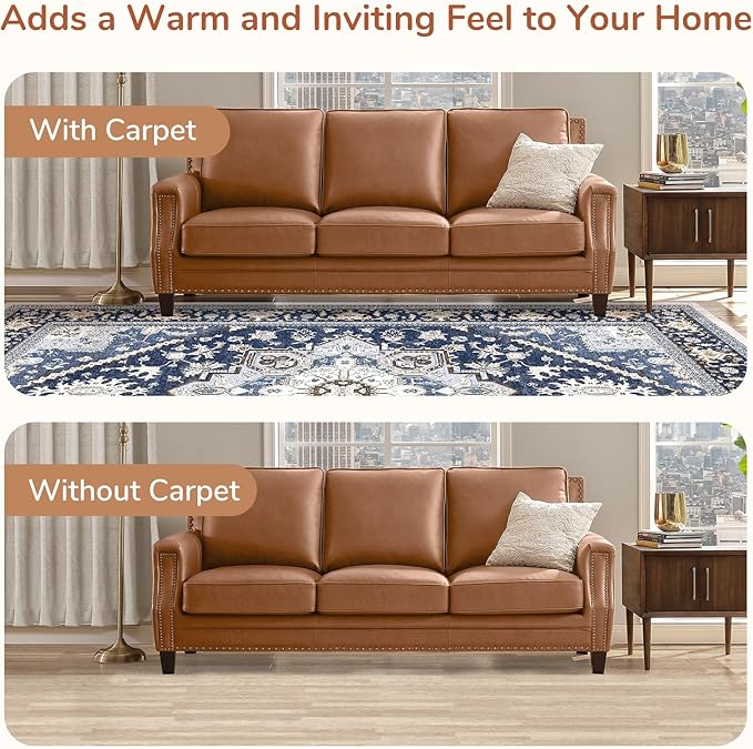 OPPODREAM Soft Entryway Rug 2x10, 2x10 Rug Runner, Washable Hallways Carpet 2 x 10 with Non Slip Backing, Low-Pile Bedside Carpet 2 x 10, Long, Faux Cashmere, Navy Blue & Gold