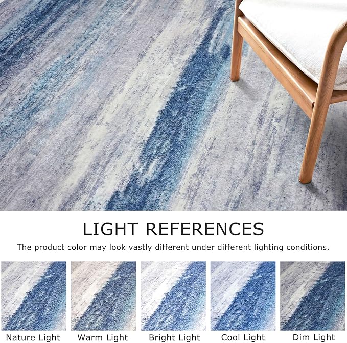 KOZYFLY Modern Abstract Hallway Runner Rug, 2x8 Washable Rug Runner Non-Slip Soft Striped Kitchen Runner Rugs, Print Blue/Grey/Beige Carpet Runner for Entryway Bathroom Laundry Room Foyer