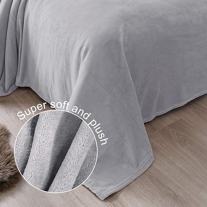 Exclusivo Mezcla Fleece Blanket Cal King Size for Bed, Super Soft and Warm, All Season, Cozy, Plush, Lightweight, 120x120 Inches, Light Grey
