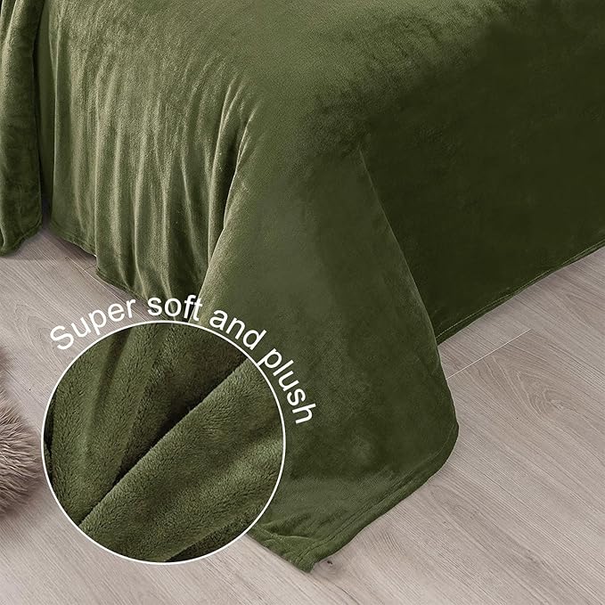 Exclusivo Mezcla Fleece Blanket Twin Size for Bed, Super Soft and Warm, All Season, Cozy, Plush, Lightweight, 90x66 Inches, Olive Green