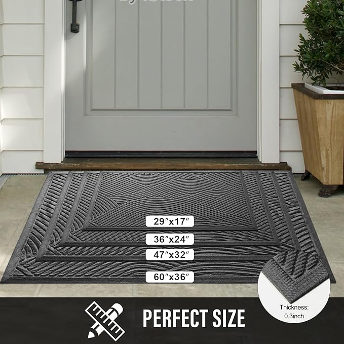 HIYARD Sturdy Front Door Mat, Absorbent Muddy Dirt Resist Welcome Door Mats Outdoor Indoor, Stain and Fade Resistant, Non-Slip Backing Entry Mat Low Profile Doormat for Entryway, 47×32, Grey