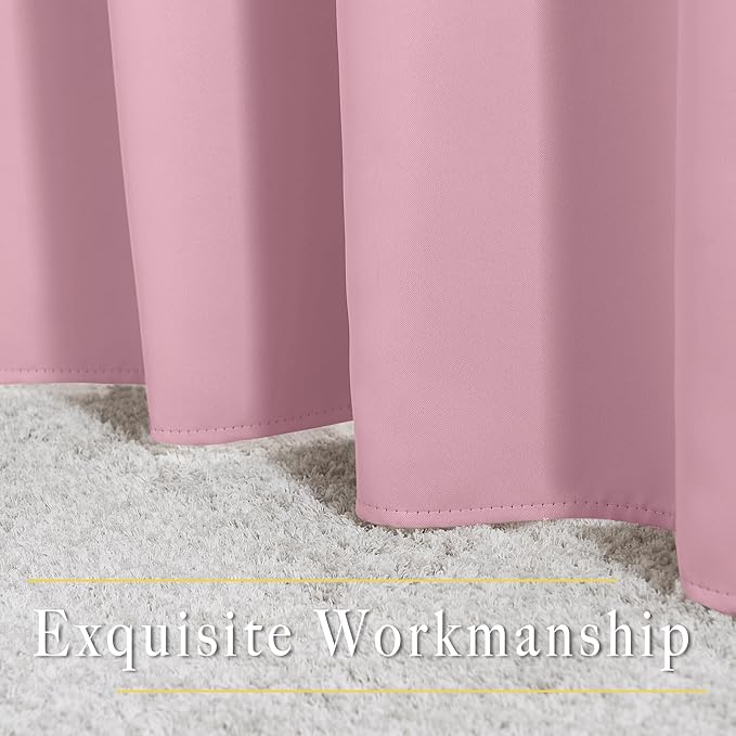 NICETOWN Blackout Curtains Panels for Bedroom - 3 Pass Microfiber Noise Reducing Thermal Insulated Solid Ring Top Blackout Window Drapes (2 Panels, 66 x 72 Inch, Crystal Pink)