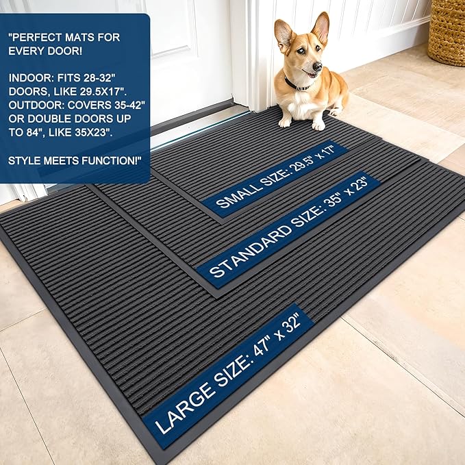 OLANLY Front Door Mat Indoor Outdoor Entrance, 2-Pack 71 x 23 Inch, Waterproof Heavy Duty Doormat, Fade Resistant, Low Profile, Easy Clean Patio Porch Welcome Floor Mats for Entry, Charcoal Grey