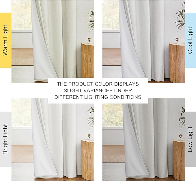 NICETOWN Linen Blackout Curtains for Kitchen, Ivory, 2 Panels, 42" Wide x 54" Long, Short Kitchen Burlap Linen 100% Blackout Drape Panels for Night Shift, Great Job for Blocking Light