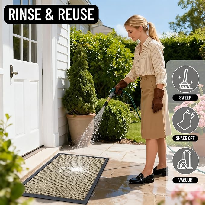 OLANLY Front Door Mat Outside Entrance 47x23, Absorbent, Heavy Duty Sturdy Natural Rubber Doormat Indoor Outdoor, Stain and Fade Resistant, Non-Slip Low Profile Floor Mat for Entryway, Beige Diamond