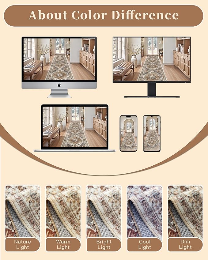 Madane Hallway Runner Rug 3x6 - Washable Kitchen Rugs Entryway Rug Runner Vintage Soft Floor Mat Non Slip Indoor Farmhouse Carpet for Bathroom Living Room Bedroom (3 X 6, Turmeric/Grey)