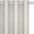 Deconovo Room Darkening Curtains, Farmhouse Boho Beige Curtain, Thermal Insulated Soundproof Drapes, Silver Wave Dots Print, 52 x 95 Inch Long, Machine Washable Panels for Nursery Bedroom, Set of 2
