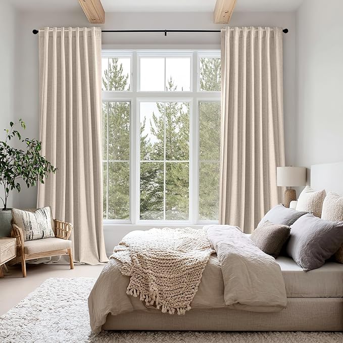 MIULEE 100% Blackout Linen Curtains for Bedroom, Natural Solid Luxury Decor Thermal Insulation Room Darkening Drapes for Living Room Nursery Back Tab Rod Pocket 42 x 63 Inches, 2 Panels
