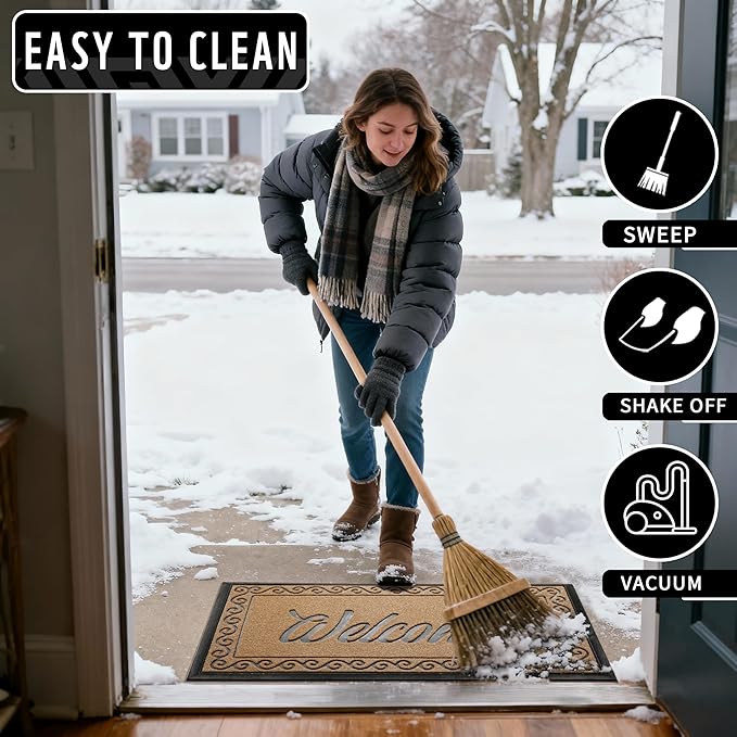 Yimobra Welcome Mat, Heavy Duty Sturdy Door Mats for Home Entrance Outdoor Indoor, Front Doormat for Outside Patio Floor Entry Porch Garage Office, Waterproof, Low Profile, 60 x 36, Yellow