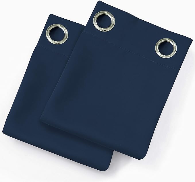LEMOMO Blackout Curtains 52 x 63 inch/Navy Blue Curtains Set of 2 Panels/Thermal Insulated Room Darkening Bedroom Curtains