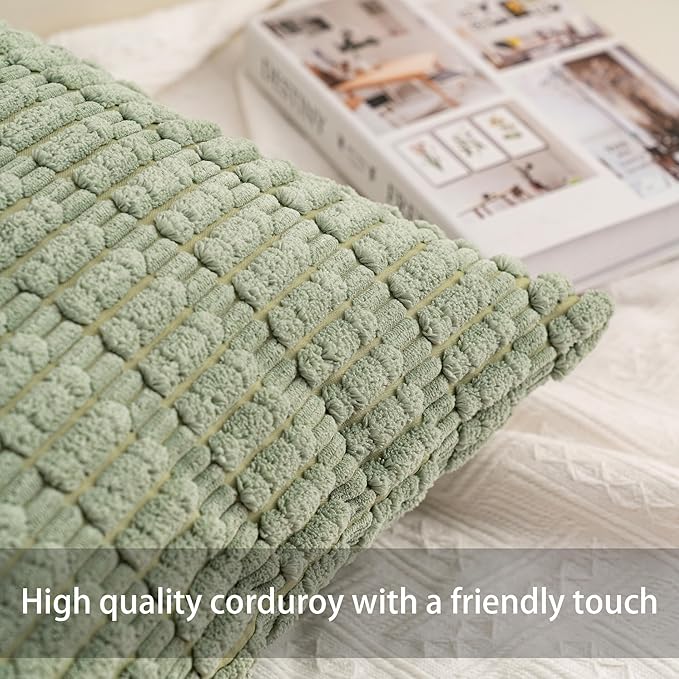 Pack of 2 Corduroy Decorative Throw Pillow Covers 18x18 Inch Soft Striped Pillow Covers Modern Farmhouse Home Decor for Sofa Living Room Couch Bed（Aqua）