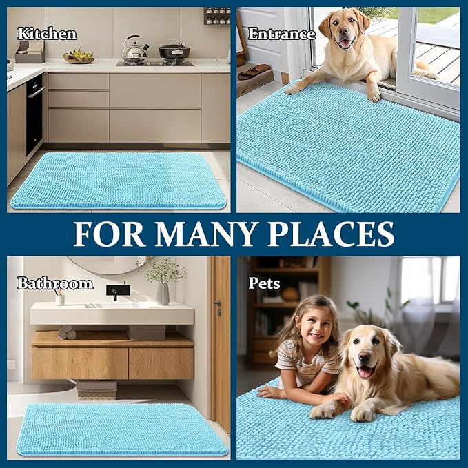 OLANLY Dog Door Mat for Muddy Paws 70x46, Absorbs Moisture and Dirt, Absorbent Non-Slip Washable Doormat, Quick Dry Chenille Mud Mat for Dogs, Entry Indoor Entryway Carpet for Inside Floor, Blue