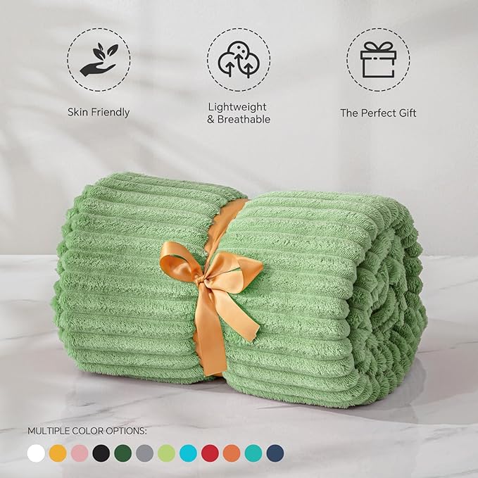 BEDELITE Fleece Blanket Twin Size – 3D Ribbed Jacquard Soft and Warm Decorative Fuzzy Blankets – Cozy, Fluffy, Plush Lightweight Throw Blankets for Couch, Bed, Sofa(Sage Green, 60x80 inches)