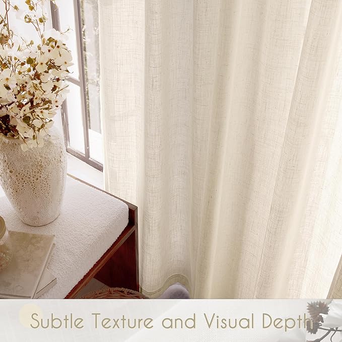 Apricot Linen Curtain 90 inch Length 2 Panels Set Back Tab Light Filtering Living Room Curtain Drapes Home Office Modern Minimalist Decor Farmhouse Boho Neutral Cream Semi Sheer Curtain 90 inch Long