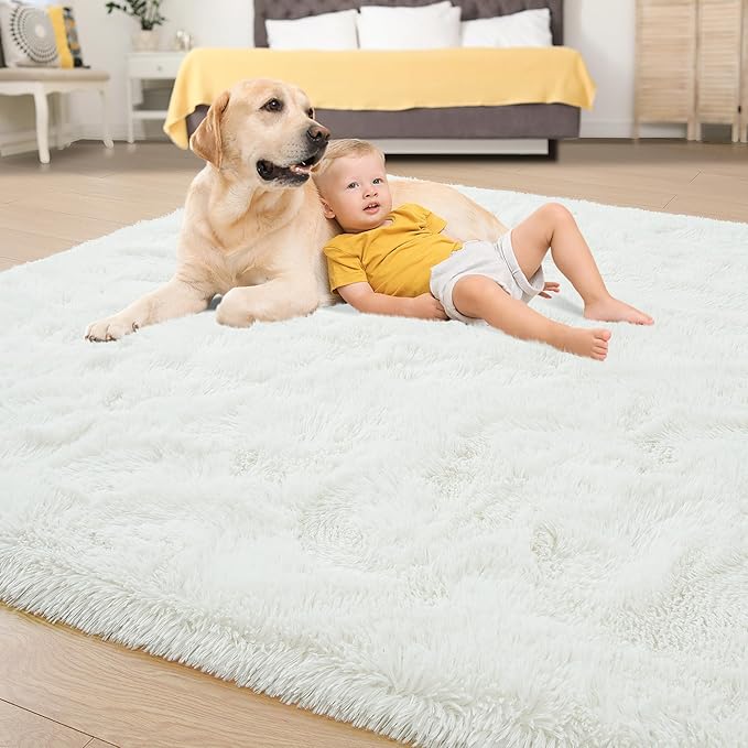 Tepook Super Soft Fluffy Rug for Bedroom, Modern Shaggy Fuzzy Kids Rugs for Living Room, Plush Indoor Nursery Home Decor Dorm Carpet with Non-Slip Bottom, Cream White, 2 X 3 Feet