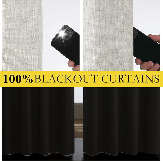 NICETOWN Snowbound Vintage Linen 100% Blackout Curtains for Living Room, Thermal Insulated Curtains 84" Long, Noise Reducing Window Treatment Drapes for Dining Room, 62" Wide Per Panel, Set of 2