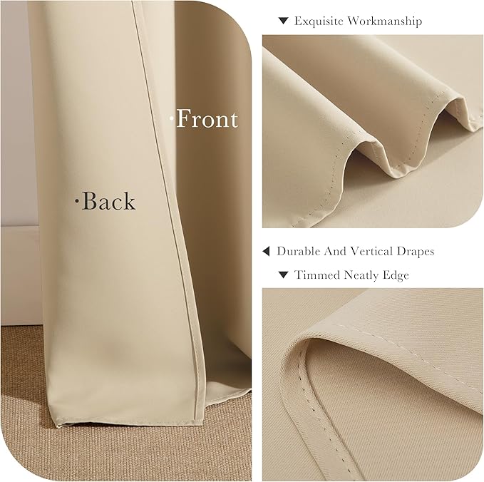 PONY DANCE Blackout Window Treatments - Heavy-Duty Soft Back Loop/Rod Pocket Draperies for Home Decor Energy Saving Noise Reducing for Kids' Room, W 42 x L 54 Inches, Biscotti Beige, 2 Panels