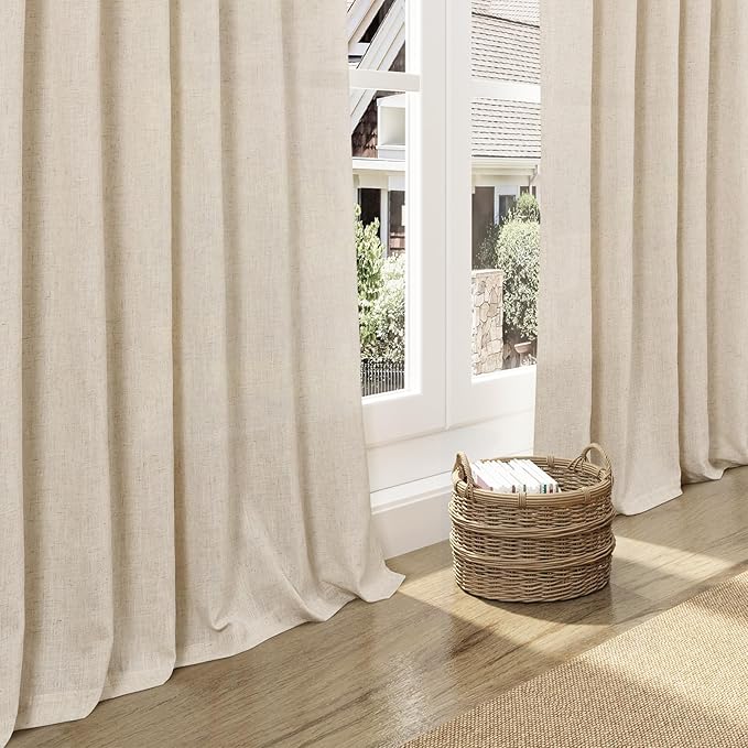 Cream Beige Linen Curtains for Living Room 94 Inches Long Light Filtering Semi Sheer Curtain Back Tab Modern Farmhouse Decor Elegant Luxury Coastal Drapes for Bedroom Dinner Room 52x94, 2 Panels